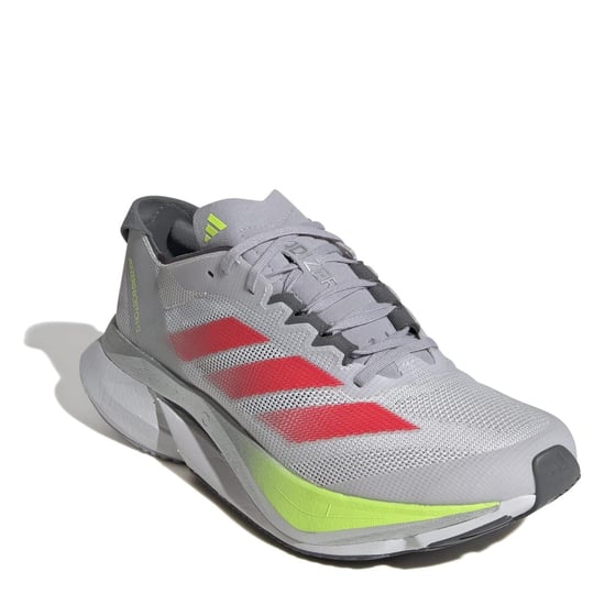 Women's adidas Adizero Boston 12 Road Running Shoes in Grey/Red/Lmn - Image 3