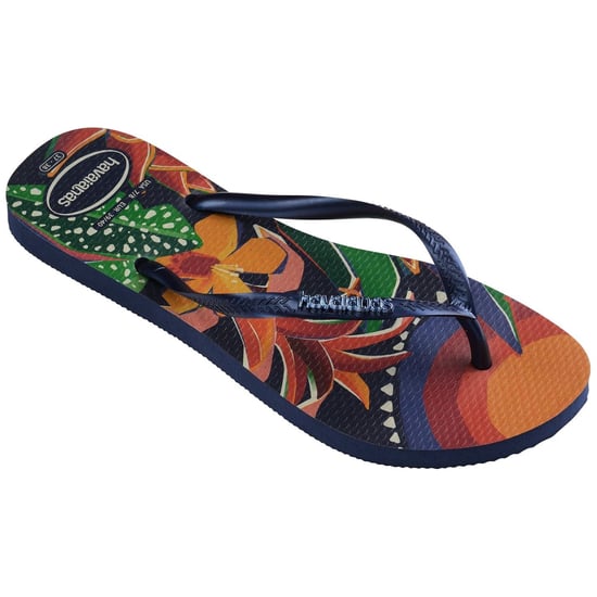 Women's Havaianas Slim Tropical Floral Flip Flops in Dark Black - Image 2