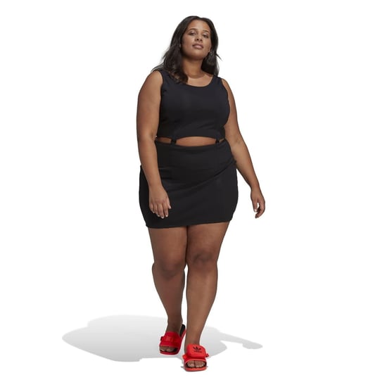 Women's adidas Rib Scoop Neck Mini Bodycon Dress in Black - Image 2