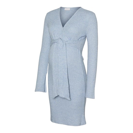 Women's Mamalicious Mlaniset V-Neck Long Sleeve Knee Length Dress in Copen Blue - Image 1