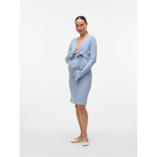 Women's Mamalicious Mlaniset V-Neck Long Sleeve Knee Length Dress in Copen Blue - Image 2