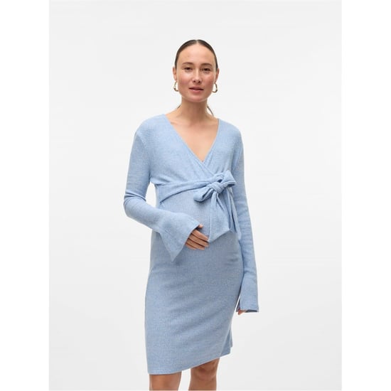Women's Mamalicious Mlaniset V-Neck Long Sleeve Knee Length Dress in Copen Blue - Image 3