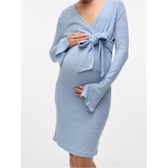 Women's Mamalicious Mlaniset V-Neck Long Sleeve Knee Length Dress in Copen Blue - Image 4