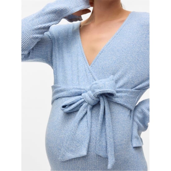 Women's Mamalicious Mlaniset V-Neck Long Sleeve Knee Length Dress in Copen Blue - Image 5