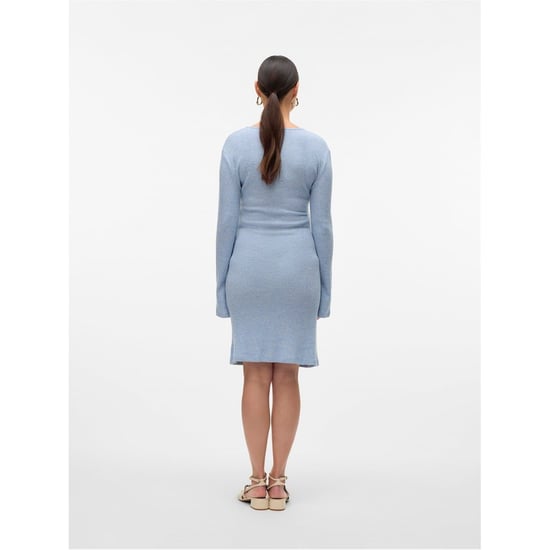 Women's Mamalicious Mlaniset V-Neck Long Sleeve Knee Length Dress in Copen Blue - Image 6