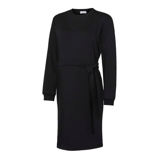 Women's Mamalicious Crew Neck Long Sleeve Knee Length Maternity Dress in Black - Image 1