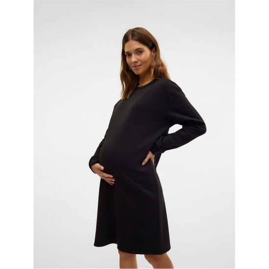Women's Mamalicious Crew Neck Long Sleeve Knee Length Maternity Dress in Black - Image 4