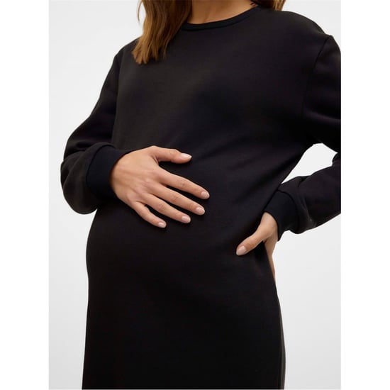 Women's Mamalicious Crew Neck Long Sleeve Knee Length Maternity Dress in Black - Image 5