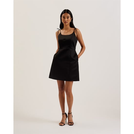 Dames Ted Baker Tie Strap Scoop Neck Mini A-Lijn Jurk in Zwart - Image 1