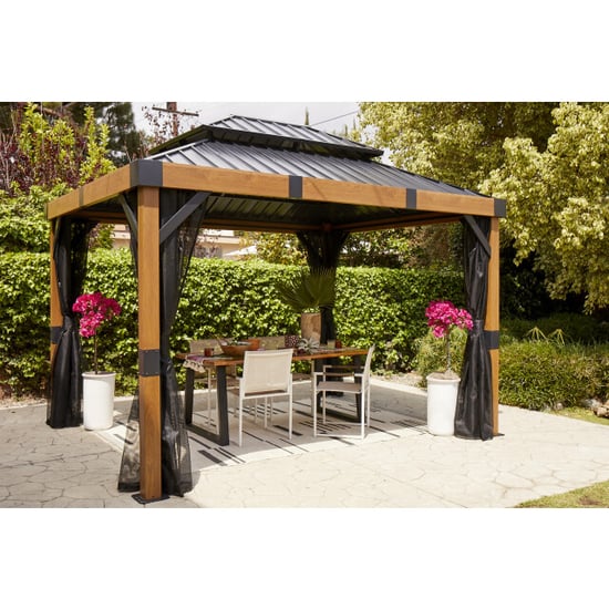 Sojag Fontana aluminium paviljoen met hard dak en muggennet houtlook/ - Image 3