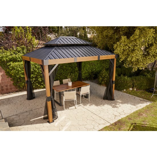 Sojag Fontana aluminium paviljoen met hard dak en muggennet houtlook/ - Image 4