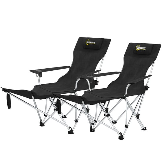 4goodz Set van 2 opvouwbare campingstoelen met afneembare voetsteun en bekerhouder - - Image 1
