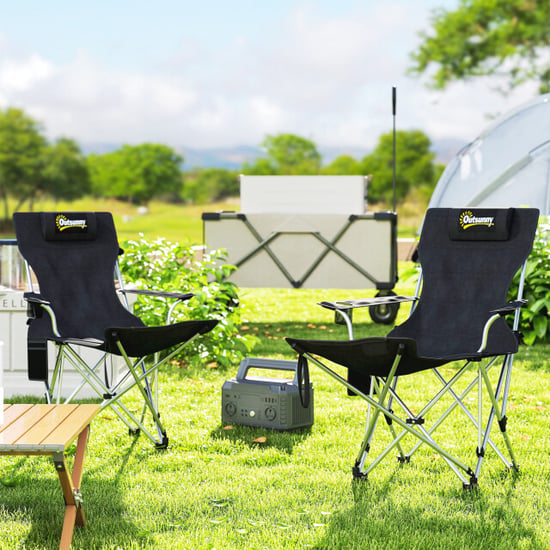 4goodz Set van 2 opvouwbare campingstoelen met afneembare voetsteun en bekerhouder - - Image 3
