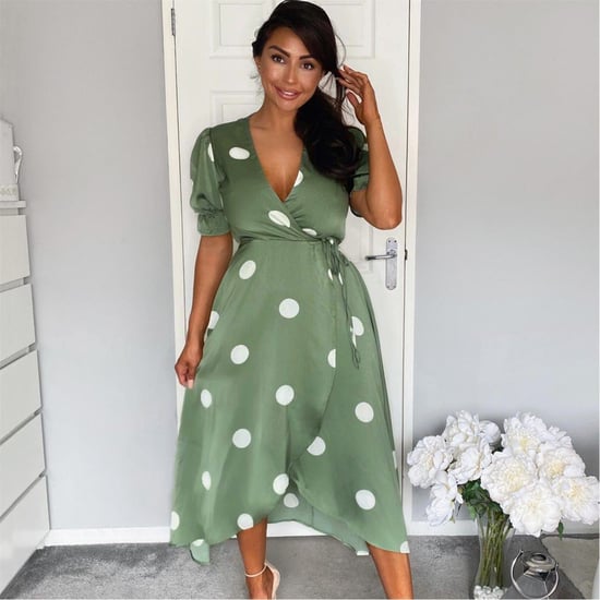 Women's AX Paris Dot Print Wrap Over Midi Dress in Green - Image 1