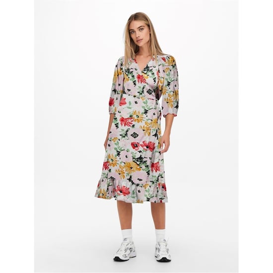 Women's Only Olivia V-Neck Midi Wrap Dress in Cloud Dancer - Image 1