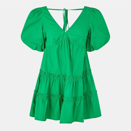 Women's Nobodys Child Lennie V-Neck Mini Tiered Dress in Green - Image 1