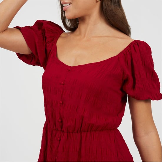 Women's Brave Soul Sweetheart Neck Short Sleeve Babydoll Dress in Red - Image 3