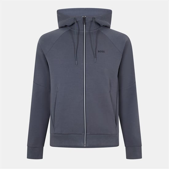 Men's Boss Solid Patterned Hooded Ribbed Cuff Sweat Jacket in Dark Grey - Image 1