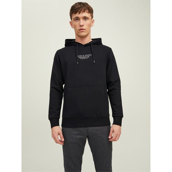 Men's Jack and Jones Bluarchie Hooded Long Sleeve Sweatshirt in Black - Image 1