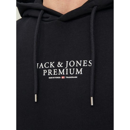 Men's Jack and Jones Bluarchie Hooded Long Sleeve Sweatshirt in Black - Image 4