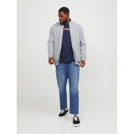 Men's Jack and Jones Paulos Solid Patterned Zip Neck Ribbed Cuff Sweat Jacket in Grey Melange - Image 2