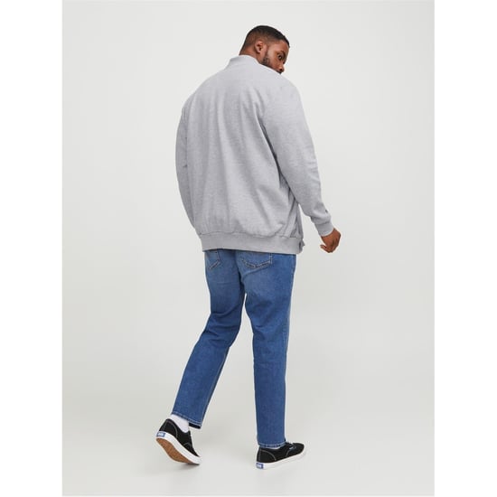 Men's Jack and Jones Paulos Solid Patterned Zip Neck Ribbed Cuff Sweat Jacket in Grey Melange - Image 3