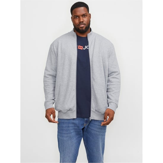 Men's Jack and Jones Paulos Solid Patterned Zip Neck Ribbed Cuff Sweat Jacket in Grey Melange - Image 4