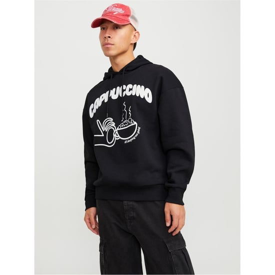 Men's Jack and Jones Oversize Fit Hooded Sweatshirt in Black - Image 1