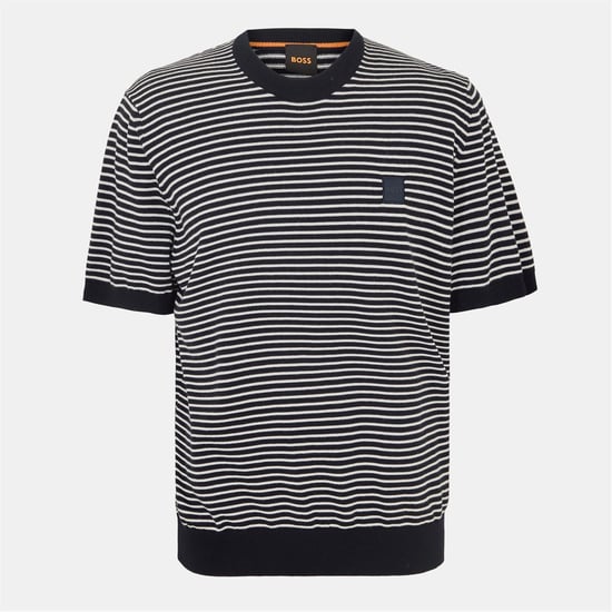 Men's Boss Crew Neck Ribbed Collar Short Sleeve Sweatshirt in Dark Blue - Image 1