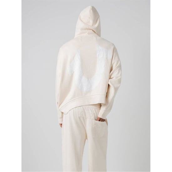 Men's True Religion Hooded Relaxed Fit Logo Sweatshirt in Off White - Image 2