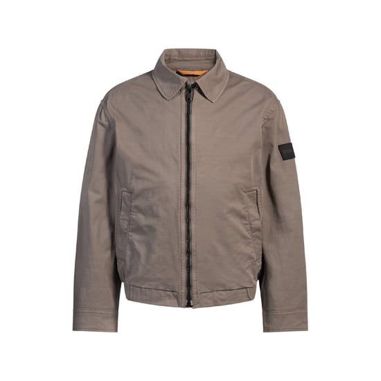 Men's Boss Ocrush Solid Patterned Side Pocket Overshirt in Open Beige - Image 4