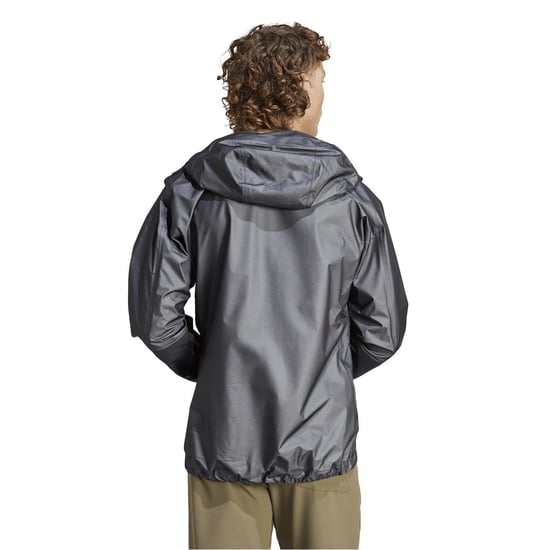 Men's adidas Gore Act Hooded Neck Full Zipper Geometric Patterned Rain Jacket in Carbon - Image 3
