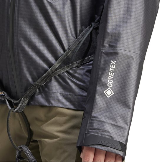 Men's adidas Gore Act Hooded Neck Full Zipper Geometric Patterned Rain Jacket in Carbon - Image 4