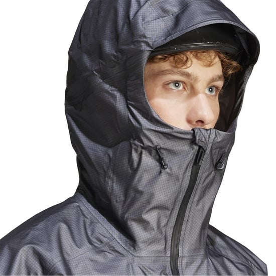 Men's adidas Gore Act Hooded Neck Full Zipper Geometric Patterned Rain Jacket in Carbon - Image 6