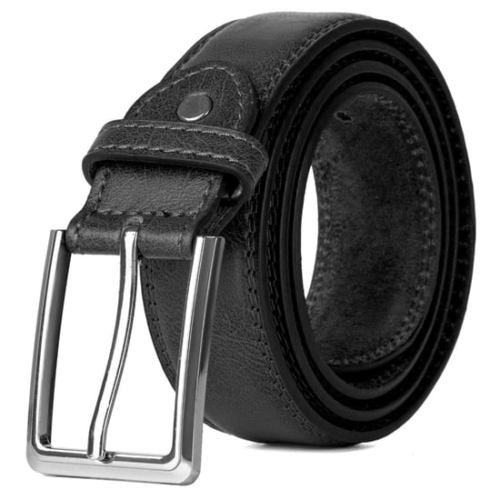 Men’s Leather Lined Belt 1.25″ Classic Belt with Silver Buckle in Black - Image 3