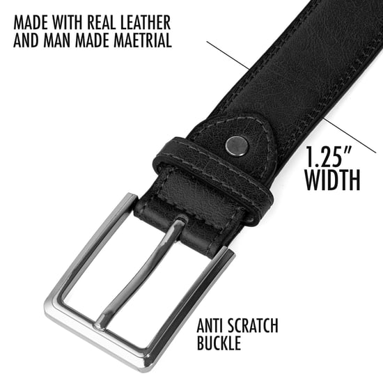 Men’s Leather Lined Belt 1.25″ Classic Belt with Silver Buckle in Black - Image 4