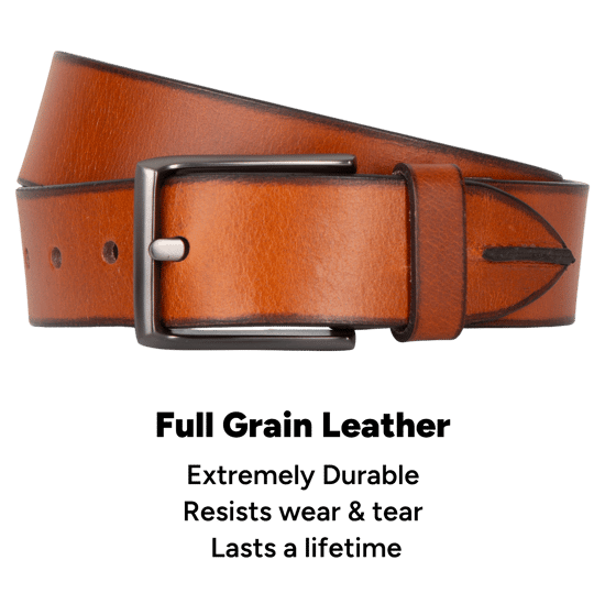 Mens Tan Belt, Leather Belt for Men 1.5” Full Grain Premium leather - Image 3