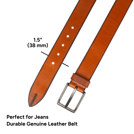 Mens Tan Belt, Leather Belt for Men 1.5” Full Grain Premium leather - Image 4