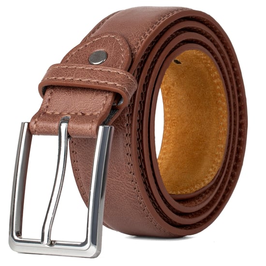 Men’s Leather Lined Belt 1.25″ Classic Belt with Silver Buckle in Brown - Image 3