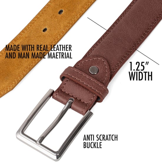 Men’s Leather Lined Belt 1.25″ Classic Belt with Silver Buckle in Brown - Image 4