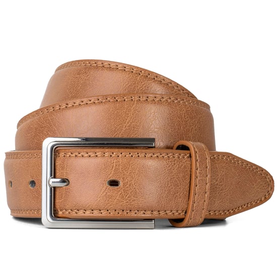 Men’s Leather Lined Belt 1.25″ Classic Belt with Silver Buckle in Tan - Image 1