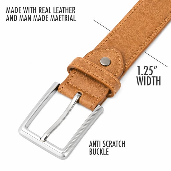 Men’s Leather Lined Belt 1.25″ Classic Belt with Silver Buckle in Tan - Image 3