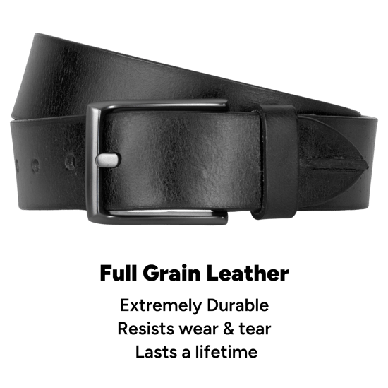 Mens Black Belt, Leather Belt for Men 1.5” Full Grain Premium leather - Image 3