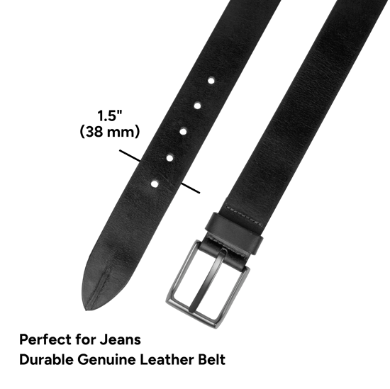 Mens Black Belt, Leather Belt for Men 1.5” Full Grain Premium leather - Image 4