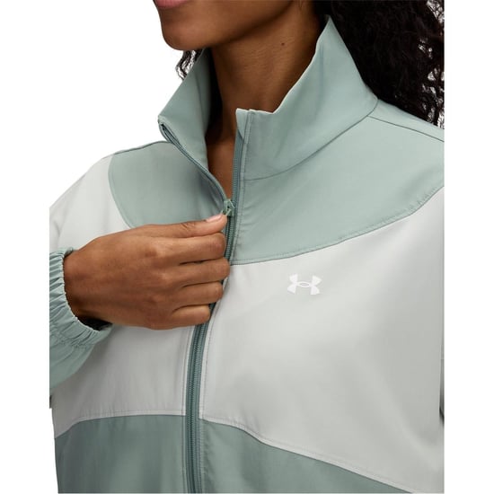 Women's Under Armour Color Block Patterned UA Rival Rain Jacket in Si Grn/Hd Grn - Image 3
