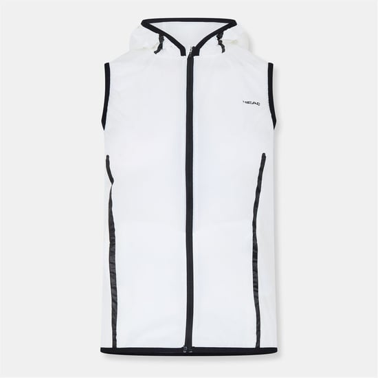 Women's Head Trans Light Hooded Solid Patterned Zipped Pocket Gilet in White - Image 1