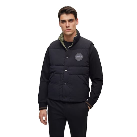 Men's Boss Solid Patterned Regular Fit Gilet in Black - Image 1