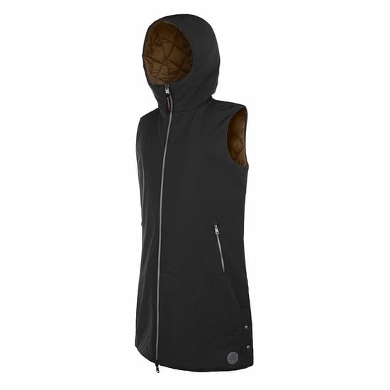 Women's Museum Solid Patterned Hooded Gilet in Black - Image 3