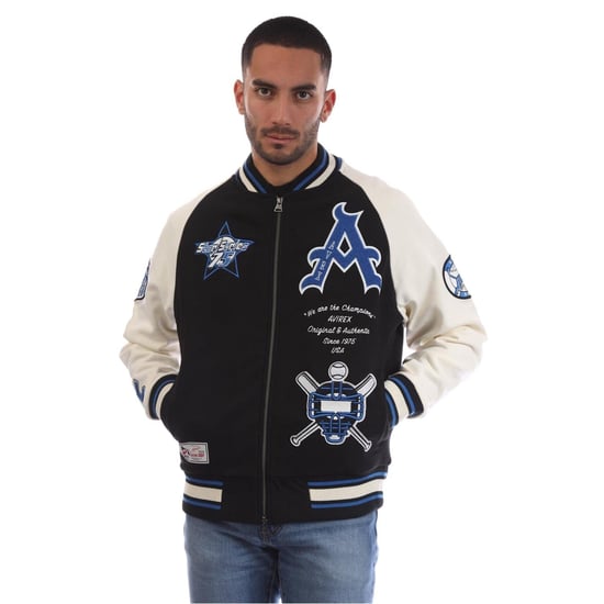 Men's Avirex Spring Embroidered Ribbed Cuff Bomber Jacket in Black - Image 1