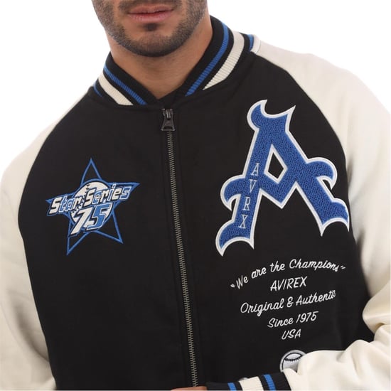 Men's Avirex Spring Embroidered Ribbed Cuff Bomber Jacket in Black - Image 2